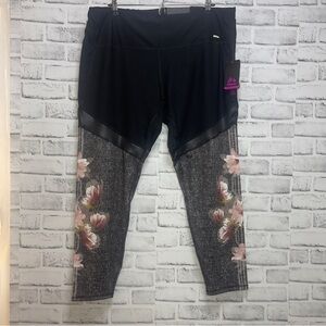 RBX Active 7/8 Ankle Length Black Floral Leggings NWT 3X